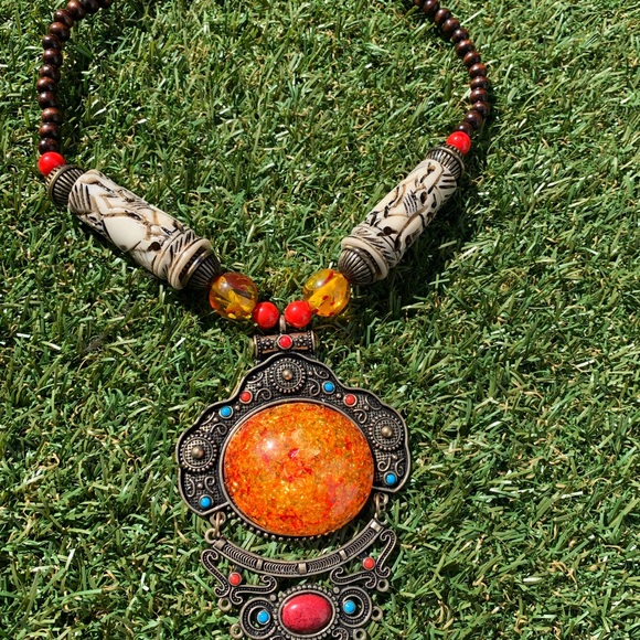 One piece unique handmade necklace wooden beads - Picture 2 of 5